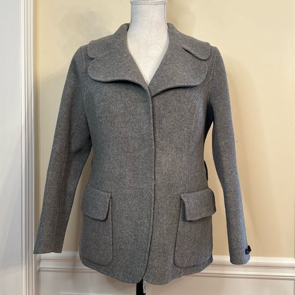 Tweeds Gray Wool-Blend Pea Coat with Flap Pockets